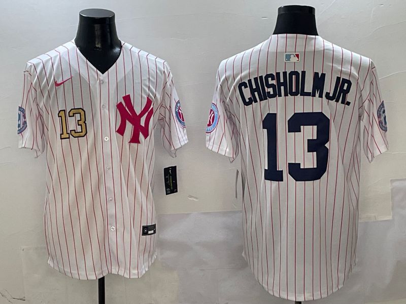 Men New York Yankees 13 Chisholm jr White Stripe Jointly Name Nike 2025 MLB Jersey style 2